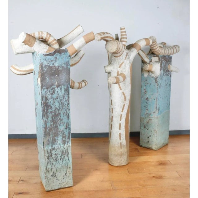 Large Concrete Vintage Set of 3 Outdoor Pedestal Decor For Sale - Image 4 of 11