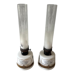Pair of Vintage Milk Glass Souvenir Oil Lamps