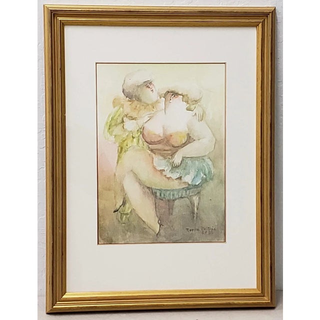 Paper Norha Beltran (Bolivia, 20th C.) "Two Women" Original Watercolor C.1980s For Sale - Image 7 of 7