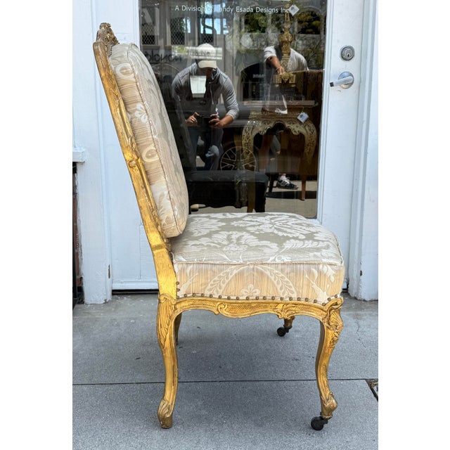 18th Century Antique 18th C Giltwood Silk Damask Chair For Sale - Image 5 of 6