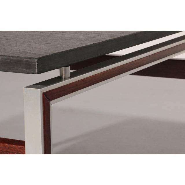 Coffee Table in Slate, Chrome and Wood, Denmark, 1970 For Sale - Image 9 of 11