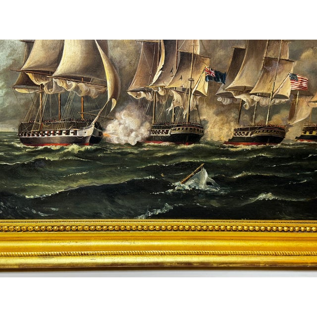 War of 1812 Marine Sea Battle Oil Painting — Old Ironsides Uss Constitution Captures HMS Cyane & HMS Levant, English School c.1830 Framed For Sale - Image 6 of 18