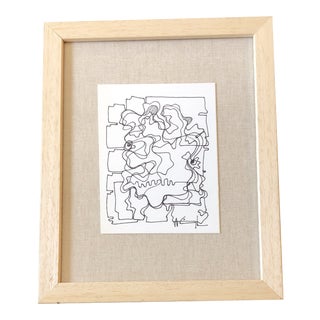 Original Vintage Wayne Cunningham Small Abstract Ink Drawing Framed For Sale