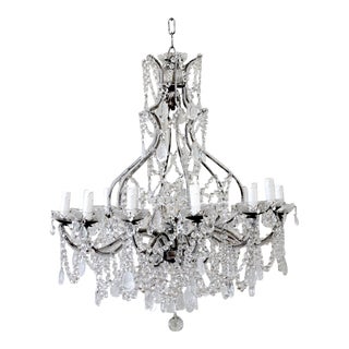 Antique Reproduction Italian Chandelier With Beaded Arms and Rock Style Crystals For Sale
