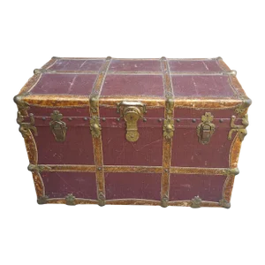 Early 20th Century Rawleys Brass and Leather Bound on Canvas Wardrobe Trunk