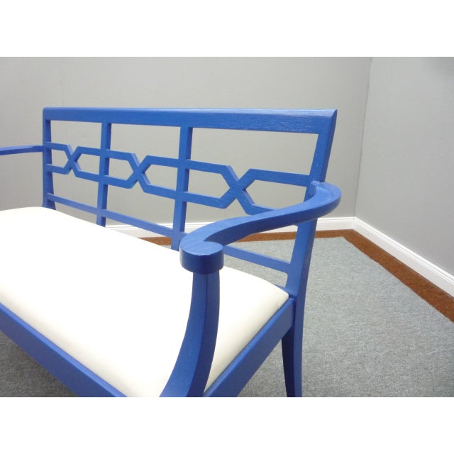 Antique Blue Bench in Leather, 1920s For Sale - Image 9 of 10