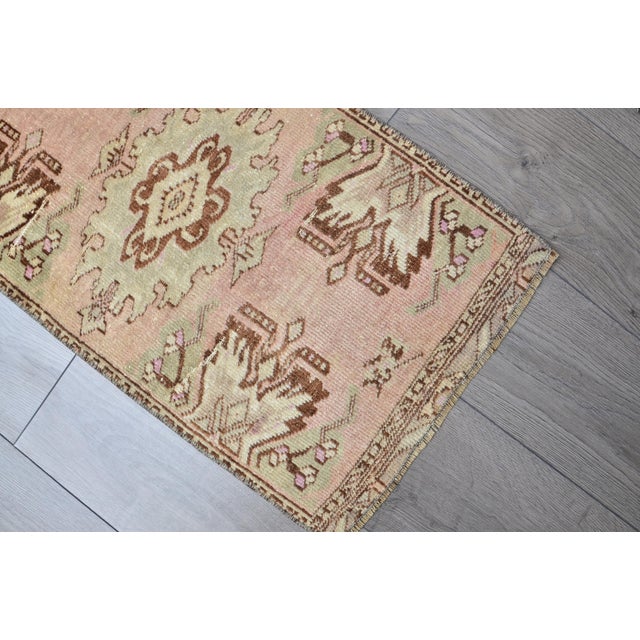 Boho Chic Pastel Pink Oushak Small Door Mat Rug For Sale - Image 3 of 6