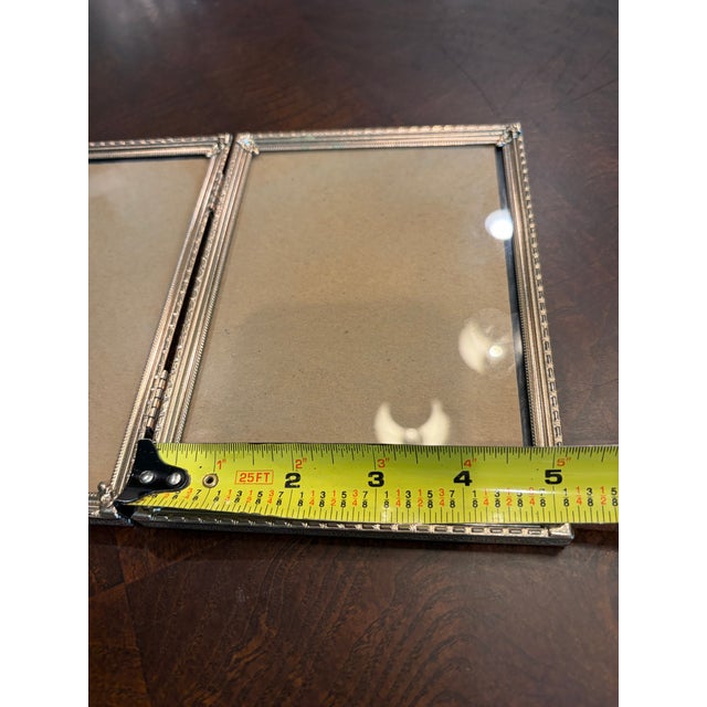 1950s Vintage Gold-Tone Metal Hinged Double Picture Frame With Glass, 5 X 7 For Sale - Image 5 of 7
