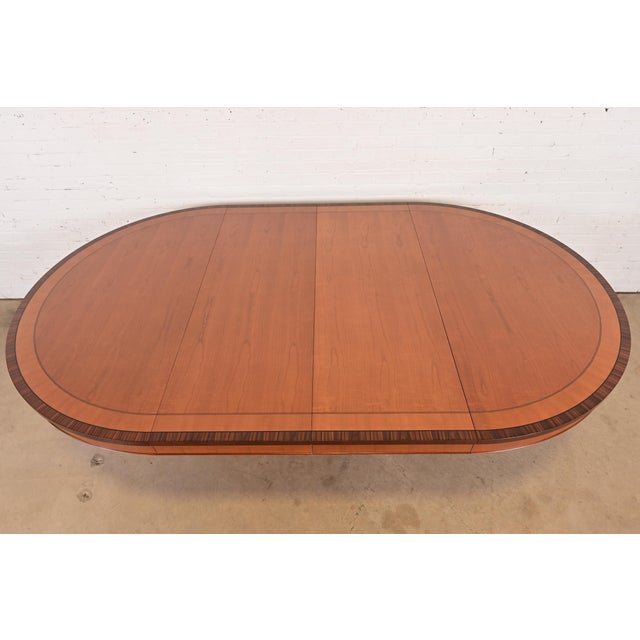 1980s Baker Furniture Regency Cherry Wood and Parcel Gilt Paw Foot Pedestal Extension Dining Table, Newly Refinished For Sale - Image 10 of 14