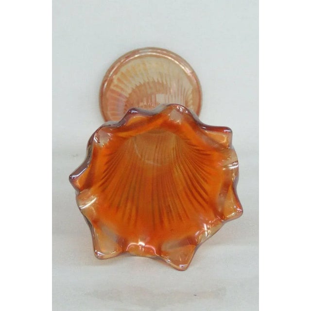 Fenton Art Glass Company Fenton Fine Rib Style Marigold Carnival Glass Swung Vase For Sale - Image 4 of 7