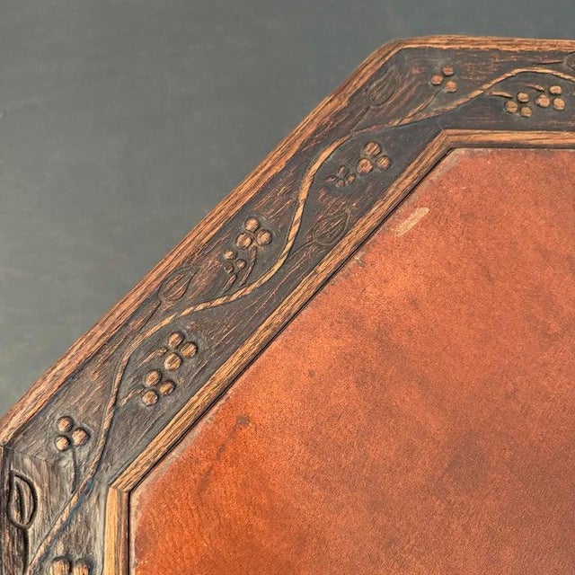 Wood 1950s Romweber Furniture Co. Octagonal Oak and Leather Coffee Table For Sale - Image 7 of 10