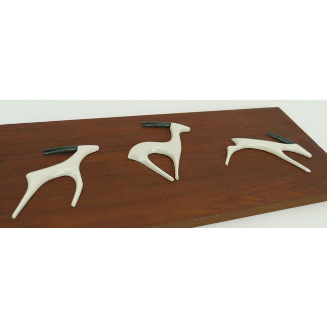 1960s Mid-Century Modern Teak Wall Panel with Porcelain Antelopes by Peter Mueller for Sgrafo Modern, 1960s For Sale - Image 5 of 10