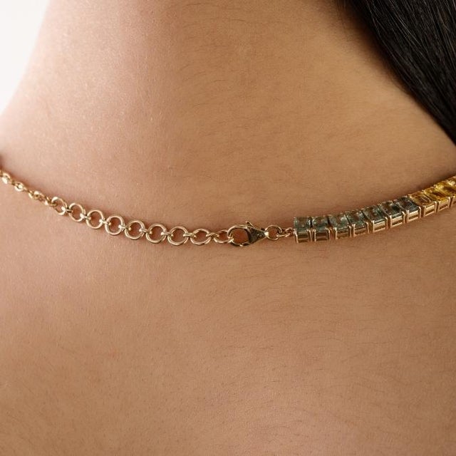 Mid 20th Century 37.66Ct Natural Rainbow Sapphire Tennis Necklace in 14k Gold For Sale - Image 9 of 14