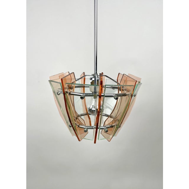 Glass & Chrome Ceiling Light from Veca, Italy, 1970s For Sale - Image 6 of 11
