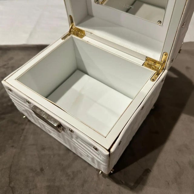 Italian Gianni Versace Couture White Leather and Brass Luxury Beauty Case For Sale - Image 3 of 12