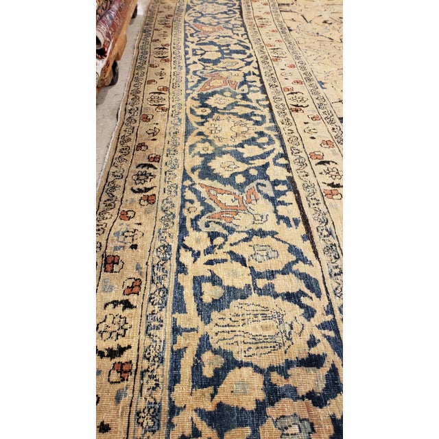 Persian Antique Tabriz Fine Carpet, Handmade Persian Rug in Blue, Taupe, Soft Caramel For Sale - Image 3 of 18
