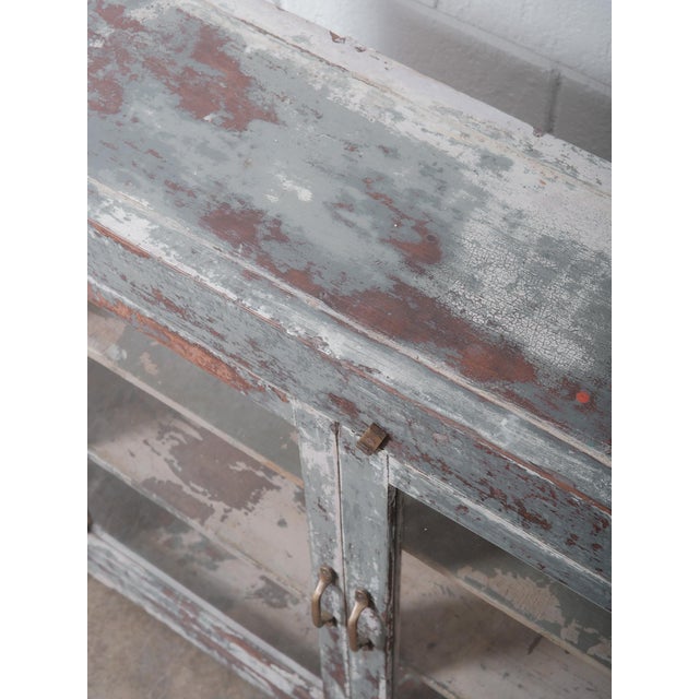 Mid 20th Century Rustic Indian Glass-Front Cabinet With Distressed Paint For Sale - Image 4 of 6