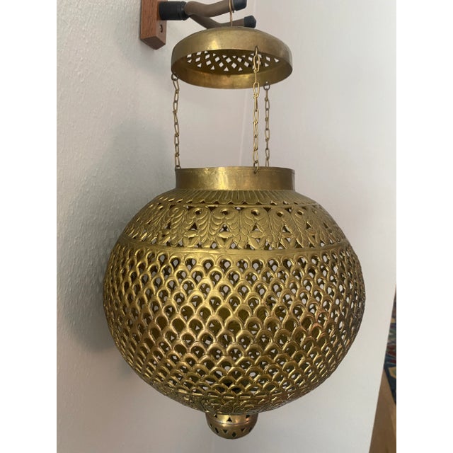 Middle-Eastern Pierced Brass Hanging Globe Lantern For Sale - Image 11 of 11