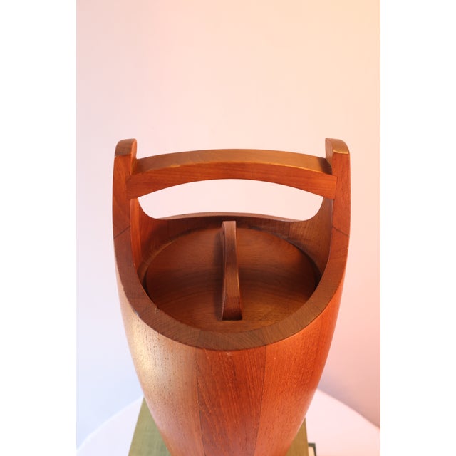 Wood Vintage Dansk Teak Ice Bucket - Jens Quistgaard - Original Orange Liner For Sale - Image 7 of 14