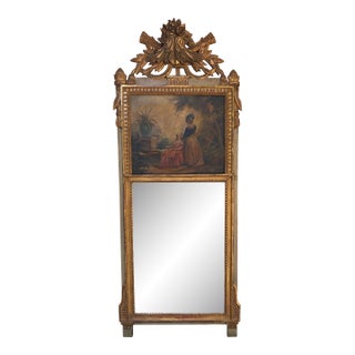Late 19th Century French Louis XVI Giltwood Trumeau Mirror With Figural Oil Painting For Sale