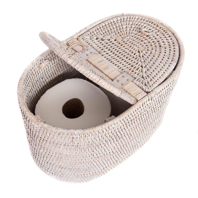 Artifacts Rattan Oval Double Tissue Roll Box in White Wash For Sale In Houston - Image 6 of 6