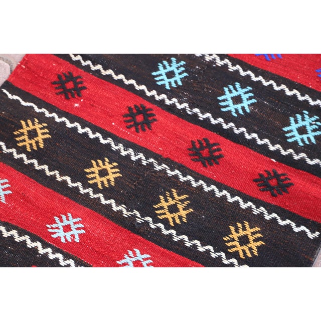1960s Cabin Style Stripe Design Hand Knotted Oushak Kilim Runner Rug For Sale In Sacramento - Image 6 of 10
