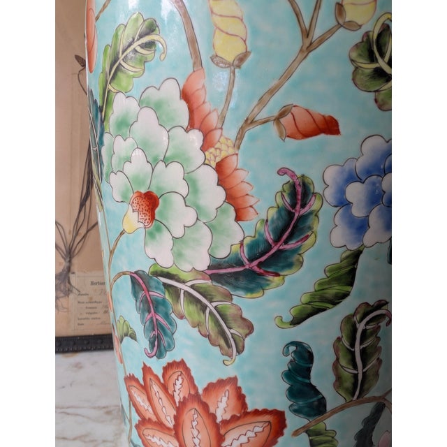 Large Hand-Painted Turquoise Porcelain Floor Vase, 23.5” For Sale In Detroit - Image 6 of 9