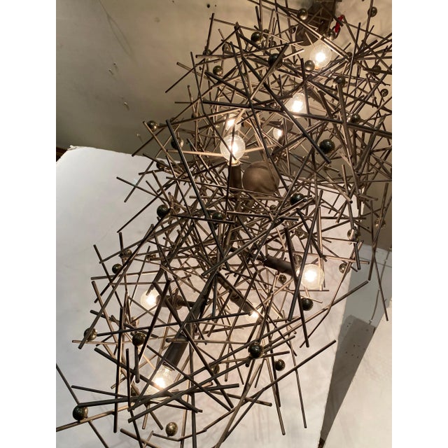 Post Modern Brutalist Abstract Gun Metal Gray Chandeliers - A Pair For Sale - Image 12 of 13