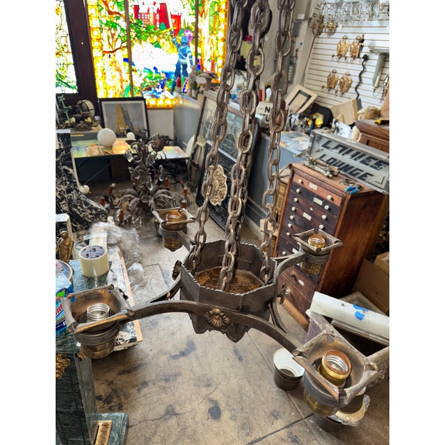 1920s Spanish Revival 4-Light Chandelier With Mica Shade For Sale - Image 4 of 12