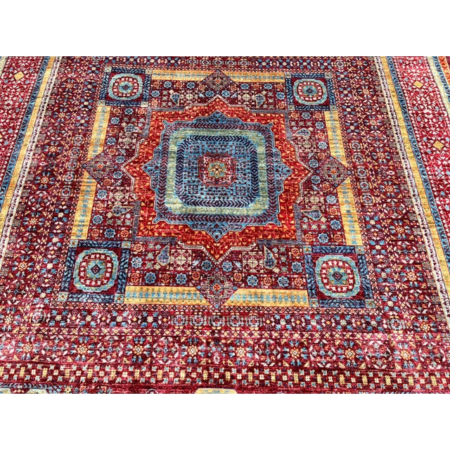 Textile 8' X 11'4" Red Mamluk Geometric Wool Rug For Sale - Image 7 of 15