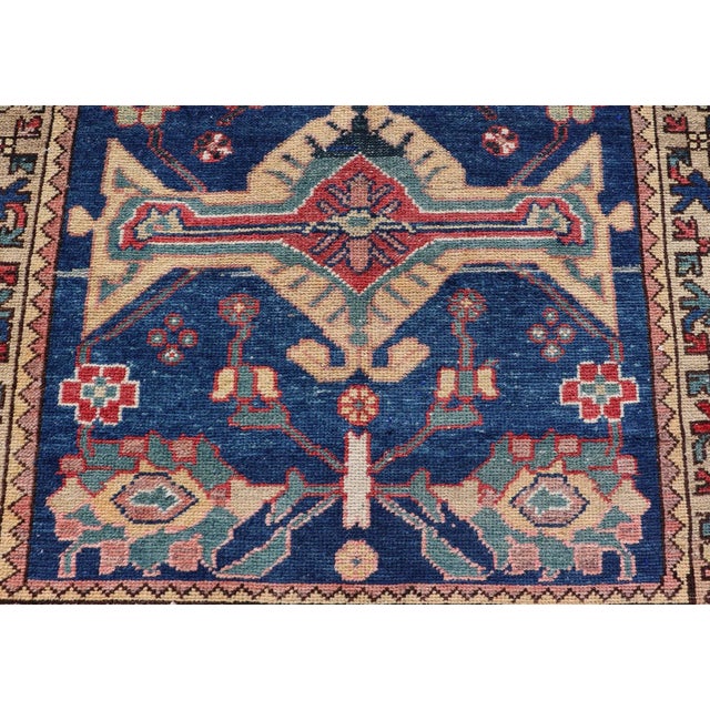 Antique Persian Hamadan Rug With Colorful Geometric Medallion on a Blue Field For Sale - Image 9 of 11
