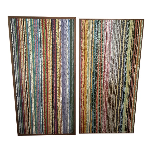 Pair of Unique, Original Rag Rug Paintings on Wood by Artist Julian Helms of Selma, Alabama For Sale