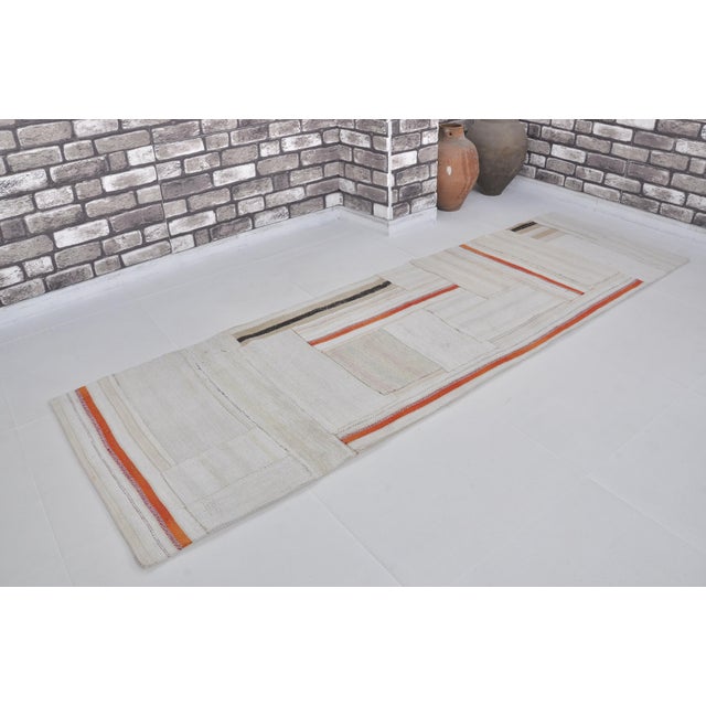 Off-white Vintage Antique Stripe Hemp Kilim For Sale - Image 8 of 10