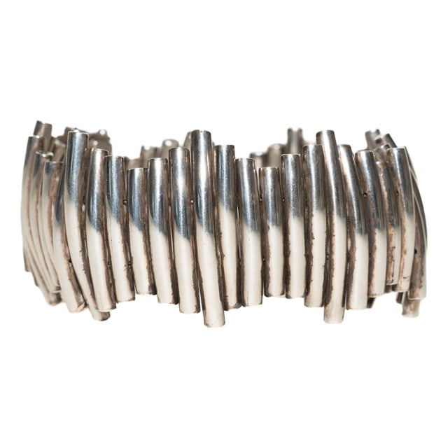 Vintage Sterling Silver Modernist Sculptural Cuff Bracelet, 1960's For Sale