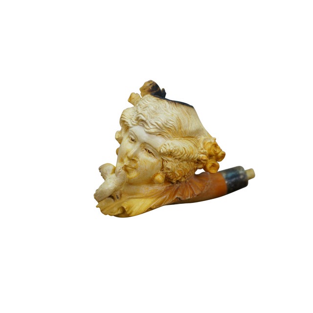Victorian Antique Victorian Carved Meerschaum Lady & Bird Sterling Silver Collar Pipe For Sale - Image 3 of 14