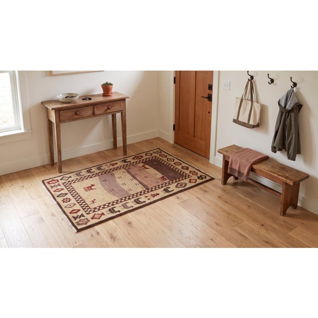 Beige 6x9 Ivory Hand-Knotted Wool Animal Silhouette Landscape Traditional Carpet Rug For Sale - Image 8 of 12