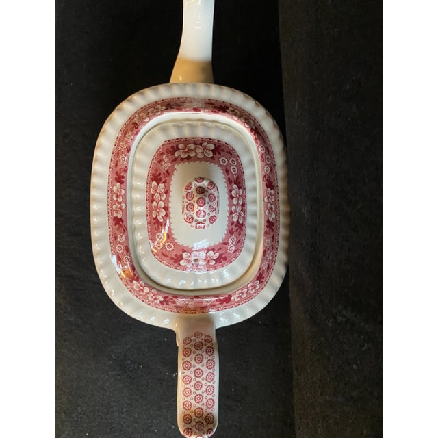 Rare Find; Spode “Pink Tower” Design; English Transferware Tea Pot.Charming; Unique Handle Loop-Single Rest & Loop-Kick Shapes. For Sale - Image 9 of 11