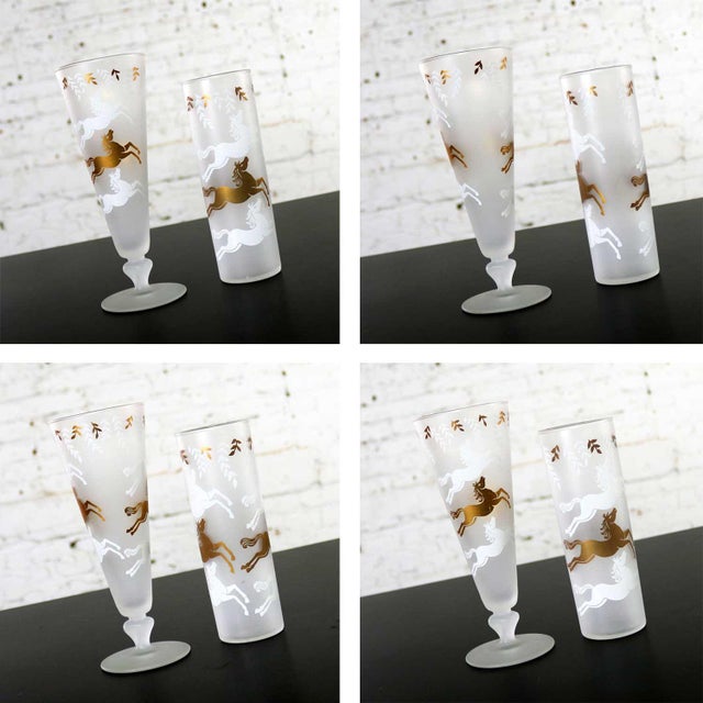 Mid 20th Century Mid-Century Modern Cavalcade by Libbey Galloping Horse Cocktail Glasses Gold White Pilsner Tom Collins For Sale - Image 5 of 12