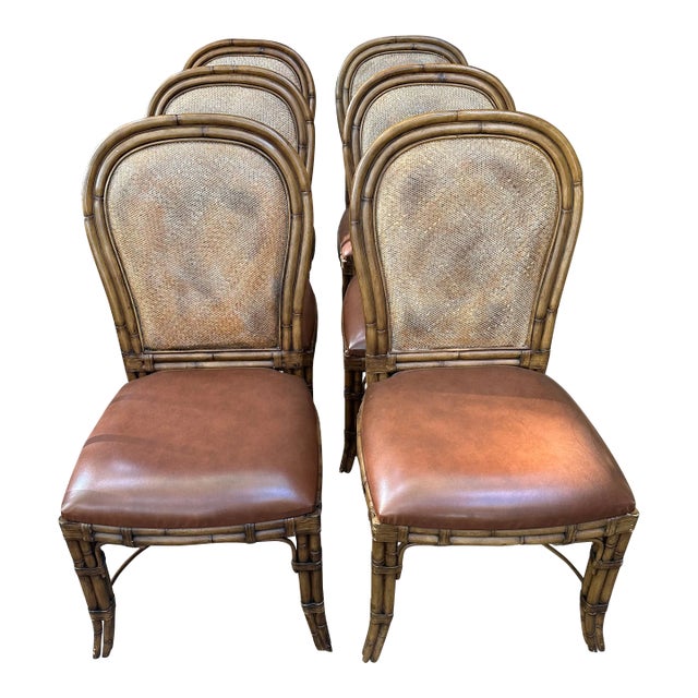 1980s Bamboo Wicker Dining Chairs - Buy How Many You Need Up to 8 For Sale