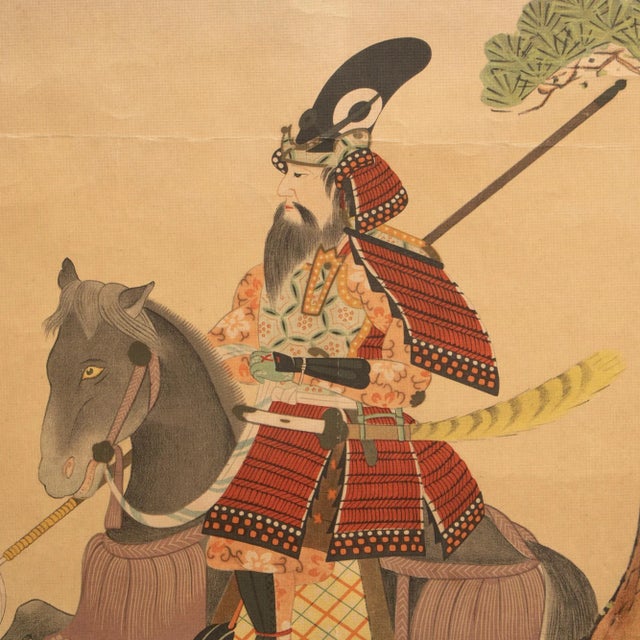 Japanese Pre-1940 Showa Era Japanese Print on Silk "Samurai" For Sale - Image 3 of 12