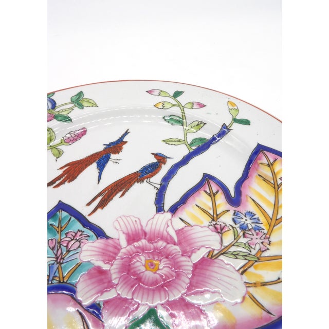 Ceramic Vintage Tobacco Leaf Plate – Hand-Painted Phoenix Birds, Floral Design (10 1/2") For Sale - Image 7 of 7