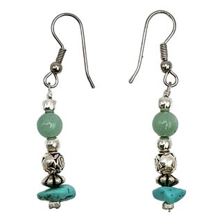1970s Vintage Southwestern Mexican Boho Chic Sterling, Turquoise & Jade Dangle Pierced Earrings - A Pair For Sale