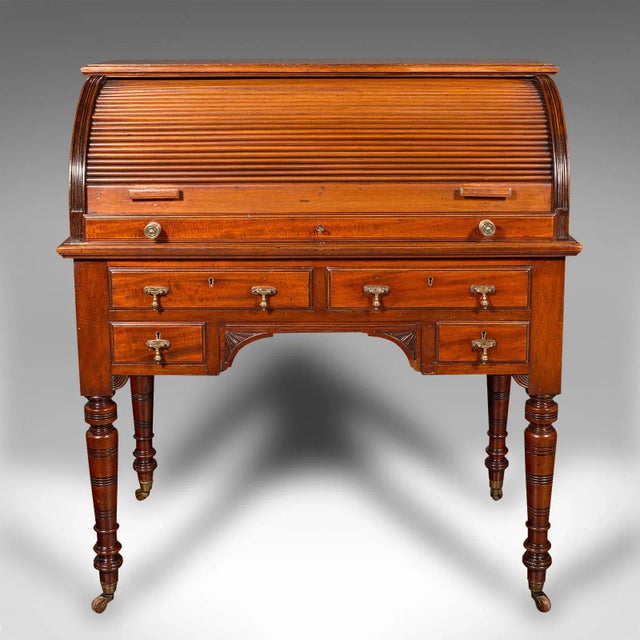 Victorian 1880s Antique Victorian English Roll-Top Desk For Sale - Image 3 of 12