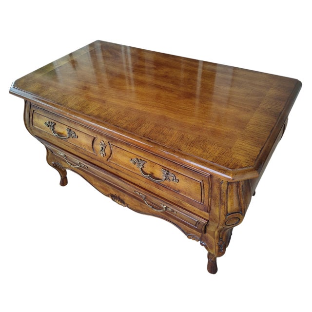 Vintage Drexel Heritage French Provincial Fruitwood Bombe Bombe Low Commode Nightstand Chest For Sale - Image 9 of 13