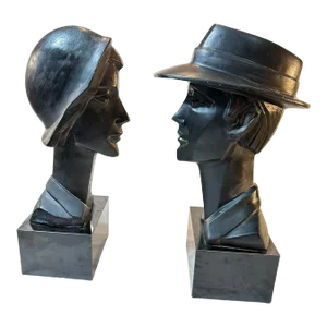 Pair 1980s Neo Deco Black Ceramic Man and Woman by David Fisher for Austin Productions