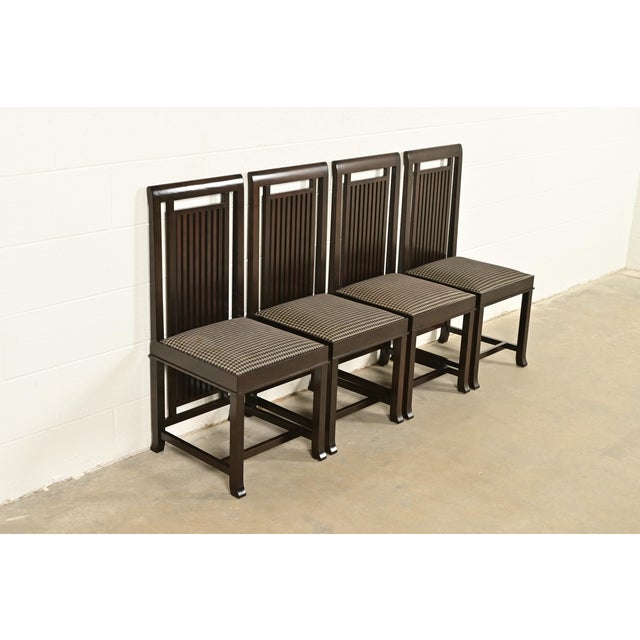 Cassina Frank Lloyd Wright for Cassina Arts & Crafts Dark Cherry Wood Dining Chairs, Set of Four For Sale - Image 4 of 13