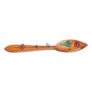 Traditional Rustic Wood Hand Painted Spoon Artwork from Spain, 1970s For Sale