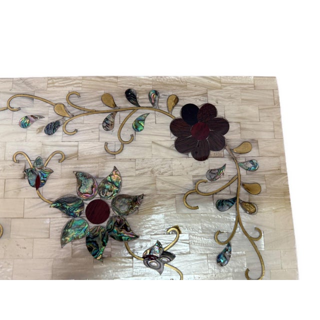 Mediterranean Handmade Mother of Pearl Jewelry Box Floral Inlay Wood Case For Sale - Image 3 of 9