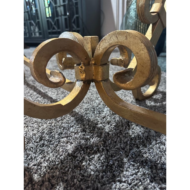 Gilbert Poillerat Vintage Hollywood Regency Gold Gilt Wrought Iron Coffee Cocktail Table Exquisitely Large For Sale - Image 4 of 13