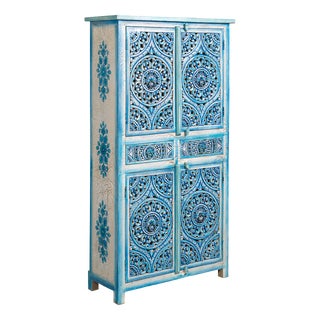 Large Blue Painted Almirah Cabinet, 1950s For Sale